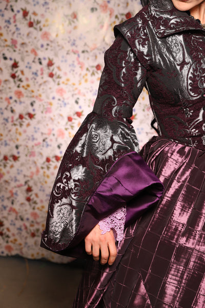 Detachable Renaissance Bell Sleeves in Plum & Silver Medallion - The Tudor Tidings Collection