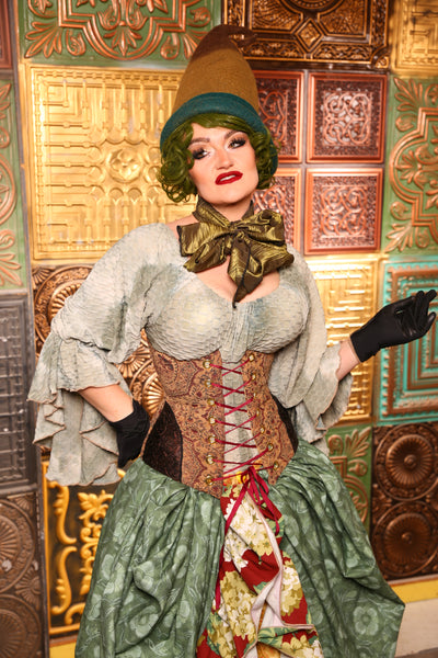 Wench Corset In Merry Paisley WITH Embossed Vine Faux Leather Hip Patch - Day 12  "12 Days of Christmas" 2024