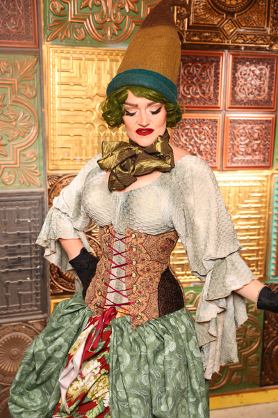 Wench Corset In Merry Paisley WITH Embossed Vine Faux Leather Hip Patch - Day 12  "12 Days of Christmas" 2024