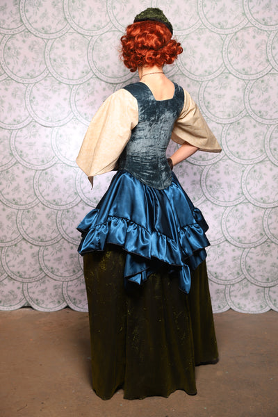 25. Mini Fairy Skirt in Peacock Teal Satin With Ruffles - The Tudor Tarot Collection