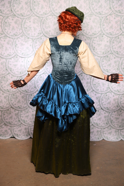 25. Mini Fairy Skirt in Peacock Teal Satin With Ruffles - The Tudor Tarot Collection