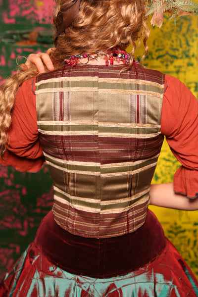 Cropped Marie Bodice in Sage and Burgundy Plaid #12 - Cider & Cinders Collection