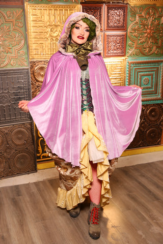 Crescent Cloak w/Fur Lined Hood in Orchid Velvet- Day 7 of "12 Days of Christmas" 2024