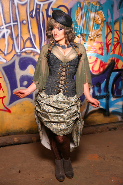 Set #06 "Vintage Modern Blues" Overbust Voyager Corset + Swoon Skirt - The Kit & Caboodle Collection