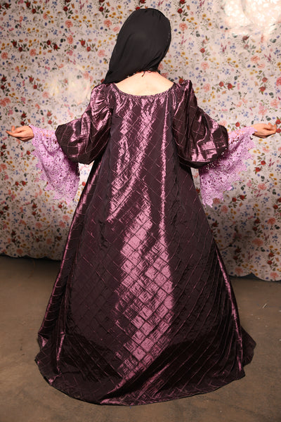 Medieval Gown with Long Lavender Lace Trim in Dusk Pintuck - The Tudor Tidings Collection