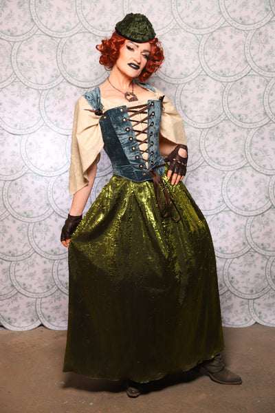 32. Tulip Skirt In Olive Crushed Shimmer - The Tudor Tarot Collection