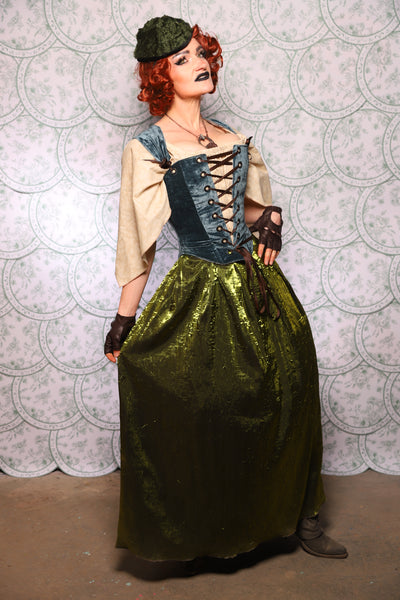 32. Tulip Skirt In Olive Crushed Shimmer - The Tudor Tarot Collection