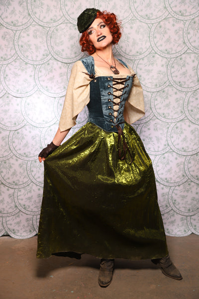 32. Tulip Skirt In Olive Crushed Shimmer - The Tudor Tarot Collection