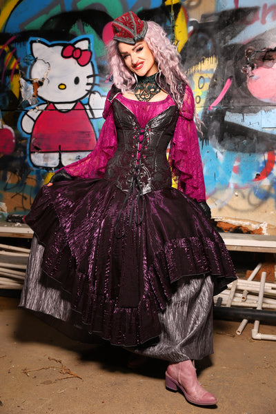 01. Crescent Skirt w/ruffle in Plum Crushed Shimmer - The Amaranth & Aster Collection