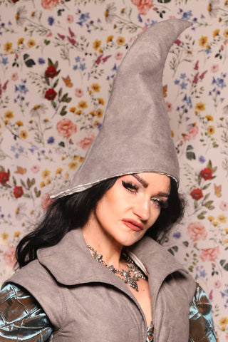 Tall Elf Hat in Gray Faux Leather - The Tudor Tidings Collection