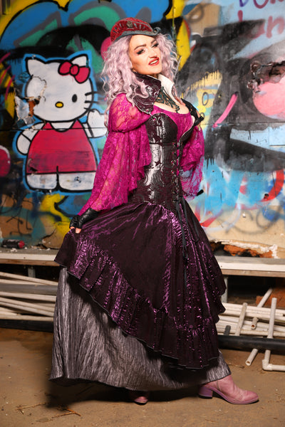 01. Crescent Skirt w/ruffle in Plum Crushed Shimmer - The Amaranth & Aster Collection