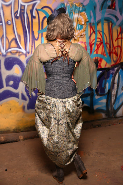 Set #06 "Vintage Modern Blues" Overbust Voyager Corset + Swoon Skirt - The Kit & Caboodle Collection