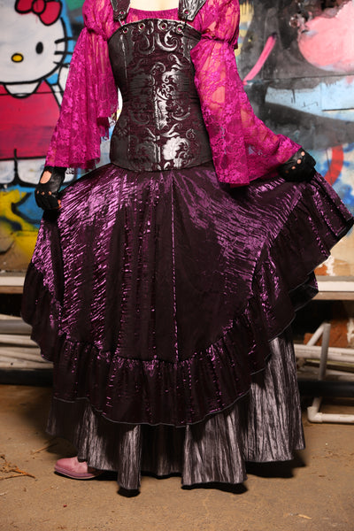 01. Crescent Skirt w/ruffle in Plum Crushed Shimmer - The Amaranth & Aster Collection