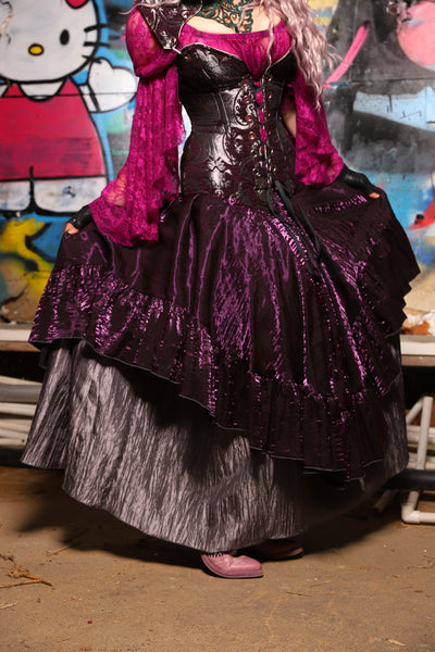 01. Crescent Skirt w/ruffle in Plum Crushed Shimmer - The Amaranth & Aster Collection