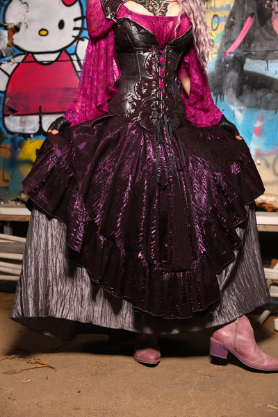 01. Crescent Skirt w/ruffle in Plum Crushed Shimmer - The Amaranth & Aster Collection