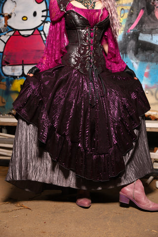01. Crescent Skirt w/ruffle in Plum Crushed Shimmer - The Amaranth & Aster Collection