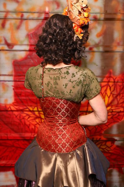 39. Wench Corset in Persimmon Square with Purple Floral -  The Fall Fabulosity! Collection