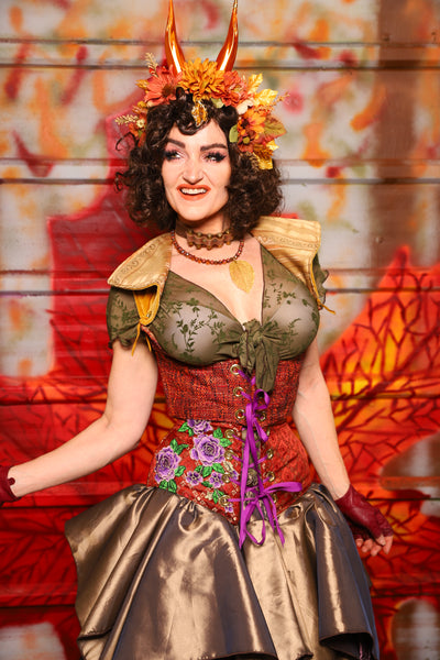 39. Wench Corset in Persimmon Square with Purple Floral -  The Fall Fabulosity! Collection