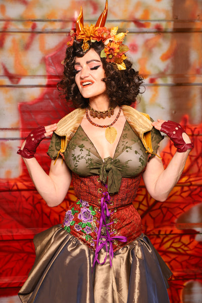 41. Cropped Underbust with Winchester Collar in Mulling Spice & Butterscotch Velvet -  The Fall Fabulosity! Collection