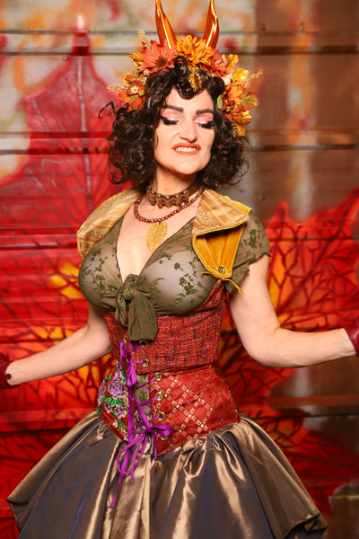 41. Cropped Underbust with Winchester Collar in Mulling Spice & Butterscotch Velvet -  The Fall Fabulosity! Collection
