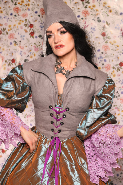 Guinevere II Bodice in Grey Faux Leather - The Tudor Tidings Collection