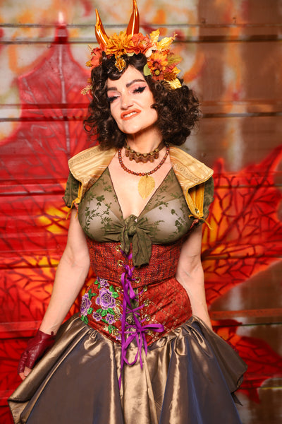41. Cropped Underbust with Winchester Collar in Mulling Spice & Butterscotch Velvet -  The Fall Fabulosity! Collection