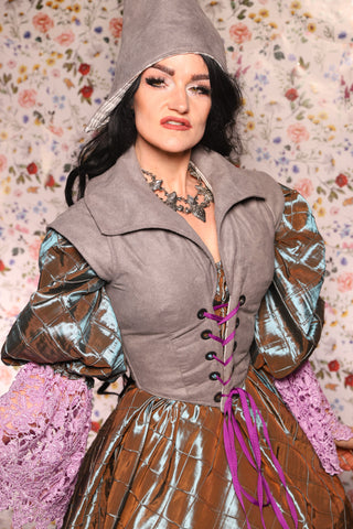 Guinevere II Bodice in Grey Faux Leather - The Tudor Tidings Collection