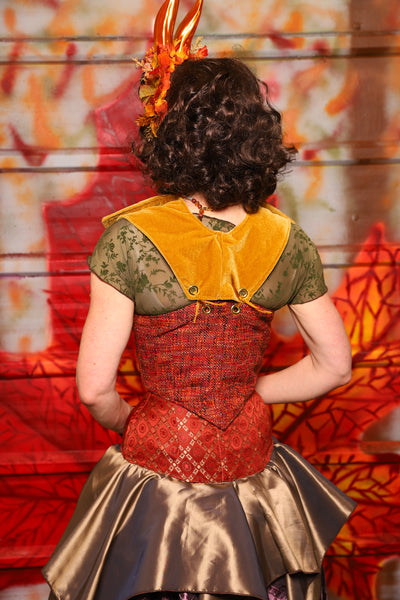 41. Cropped Underbust with Winchester Collar in Mulling Spice & Butterscotch Velvet -  The Fall Fabulosity! Collection