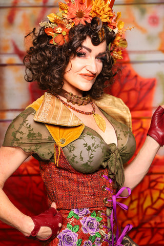 41. Cropped Underbust with Winchester Collar in Mulling Spice & Butterscotch Velvet -  The Fall Fabulosity! Collection