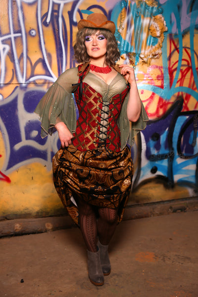 Set #08 "Rubies & Diamonds" Overbust Voyager Corset + Swoon Skirt - The Kit & Caboodle Collection
