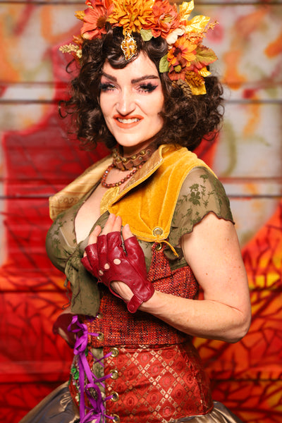 41. Cropped Underbust with Winchester Collar in Mulling Spice & Butterscotch Velvet -  The Fall Fabulosity! Collection