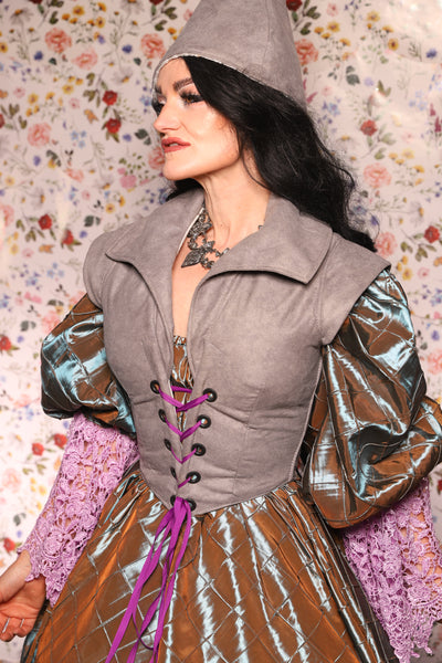 Guinevere II Bodice in Grey Faux Leather - The Tudor Tidings Collection