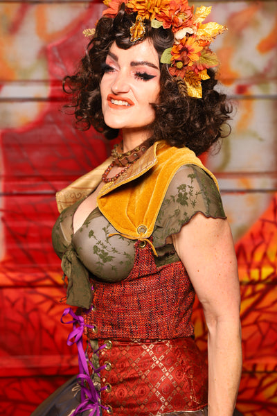 41. Cropped Underbust with Winchester Collar in Mulling Spice & Butterscotch Velvet -  The Fall Fabulosity! Collection