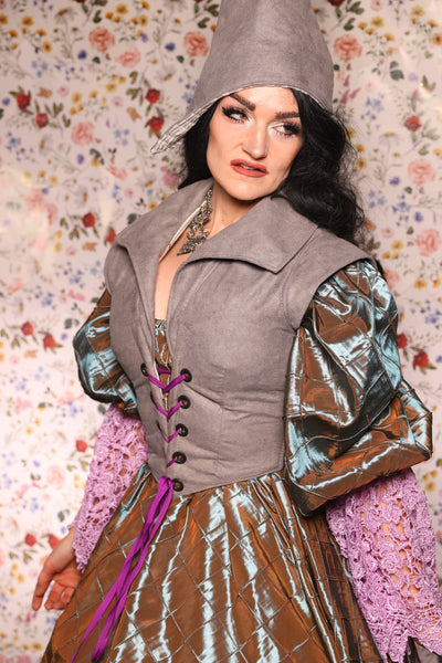 Guinevere II Bodice in Grey Faux Leather - The Tudor Tidings Collection