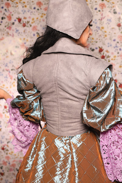 Guinevere II Bodice in Grey Faux Leather - The Tudor Tidings Collection