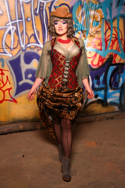 Set #08 "Rubies & Diamonds" Overbust Voyager Corset + Swoon Skirt - The Kit & Caboodle Collection