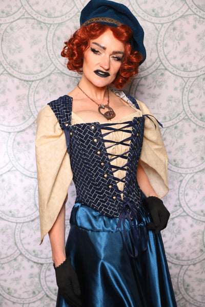 16. Elizabethan Corset In Navy Brickwork - The Tudor Tarot Collection