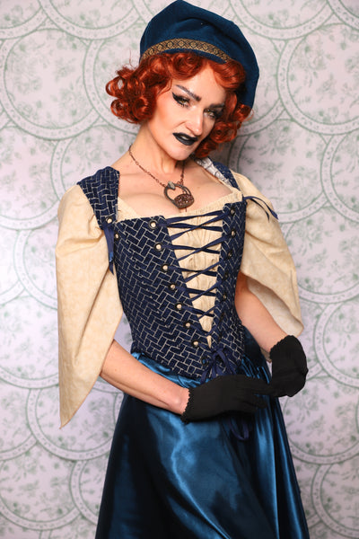 16. Elizabethan Corset In Navy Brickwork - The Tudor Tarot Collection