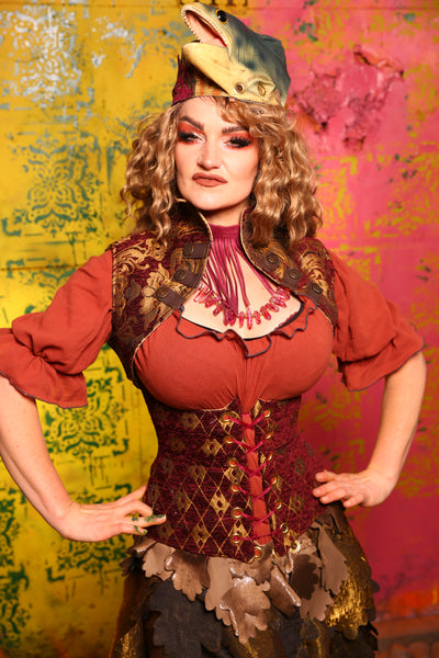 Wench & Petite Wench Corset *2 Style Options* In Burgundy and Gold Diamond #49 - Cider & Cinders Collection