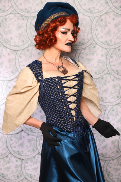 16. Elizabethan Corset In Navy Brickwork - The Tudor Tarot Collection