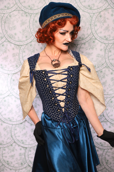 16. Elizabethan Corset In Navy Brickwork - The Tudor Tarot Collection