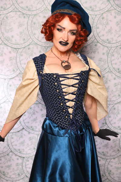 16. Elizabethan Corset In Navy Brickwork - The Tudor Tarot Collection