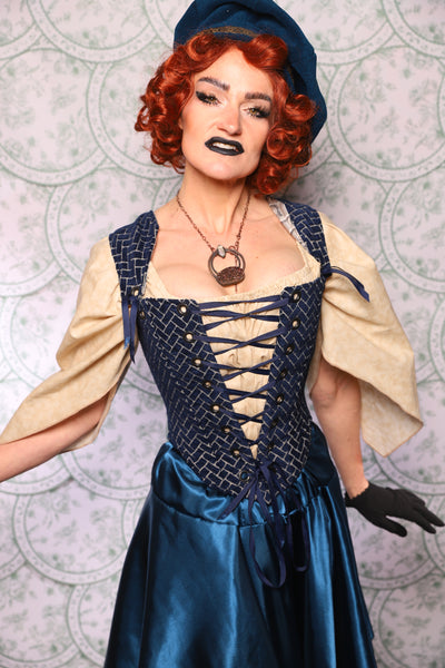 16. Elizabethan Corset In Navy Brickwork - The Tudor Tarot Collection