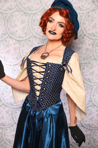 16. Elizabethan Corset In Navy Brickwork - The Tudor Tarot Collection