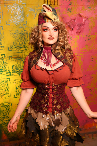 Wench & Petite Wench Corset *2 Style Options* In Burgundy and Gold Diamond #49 - Cider & Cinders Collection