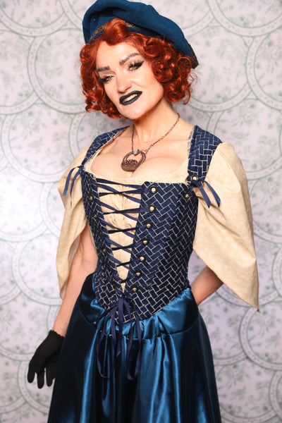 16. Elizabethan Corset In Navy Brickwork - The Tudor Tarot Collection