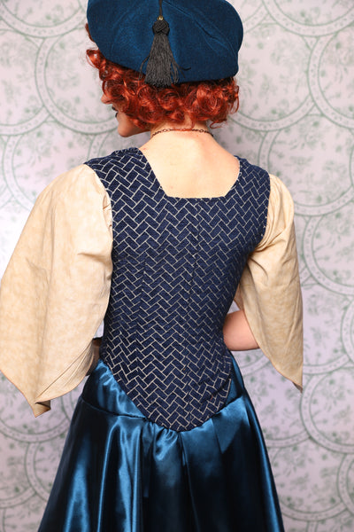 16. Elizabethan Corset In Navy Brickwork - The Tudor Tarot Collection