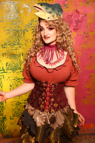 Wench & Petite Wench Corset *2 Style Options* In Burgundy and Gold Diamond #49 - Cider & Cinders Collection