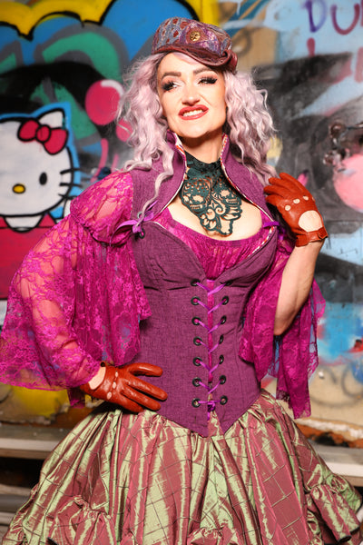 02. Overbust Corset w/Arch Collar In Byzantine Heather - The Amaranth & Aster Collection