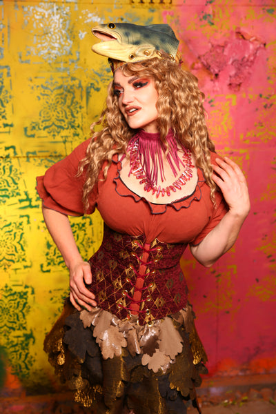 Wench & Petite Wench Corset *2 Style Options* In Burgundy and Gold Diamond #49 - Cider & Cinders Collection